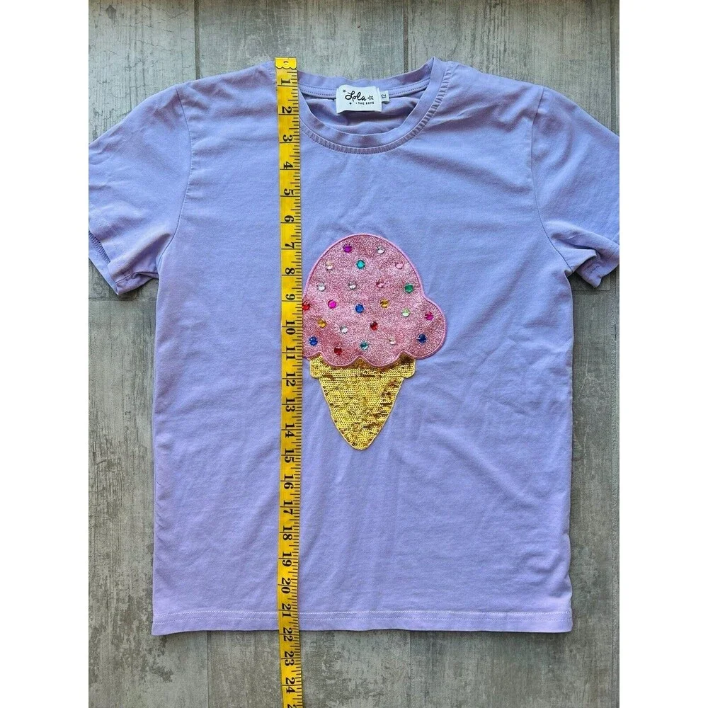 Lola and The Boys Ice Cream T-Shirt Boutique Girl Rhinestone Bead Sequin 12 CUTE